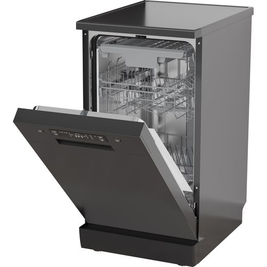 Hisense Slimline Dishwasher - Black - left perspective door ajar